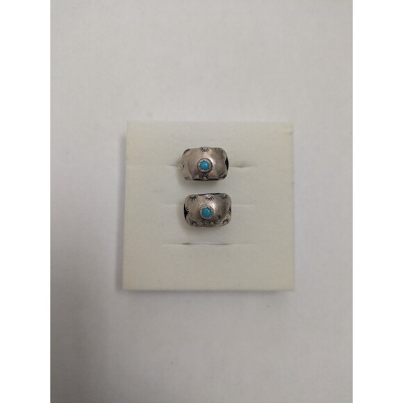 Native American Jewelry - Turquoise Sterling Silver Rectangular Post Earrings Navajo Vintage